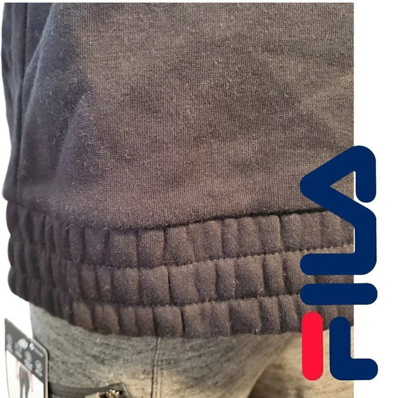 Fila | Pullover Tri-Color 1/4 Zip Colorblock Chevron Pullover | Black Blue White - Picture 3 of 7